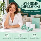 Illustrative model and unbranded at-home impression kit, not a customer testimonial